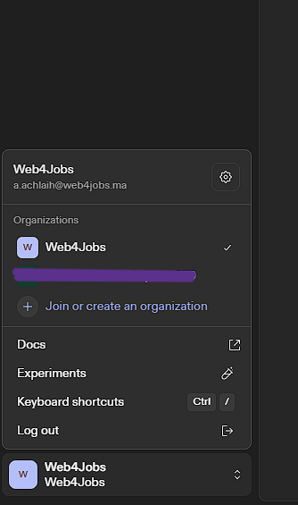 Vérification organisation Web4Jobs dans Gitpod